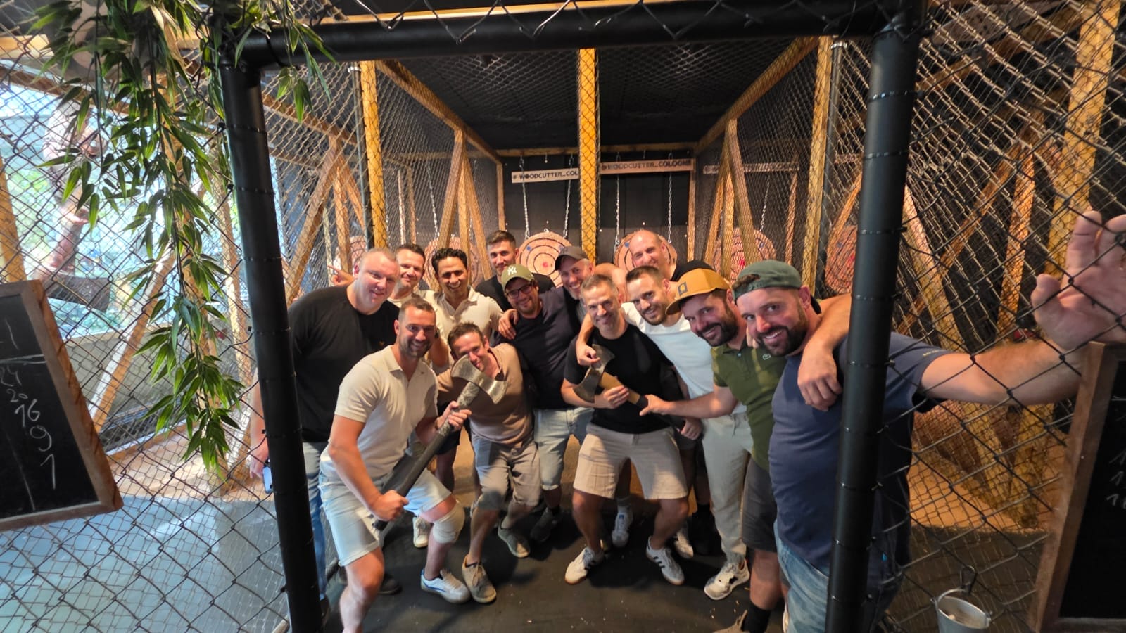 Team during axe throwing in Cologne
